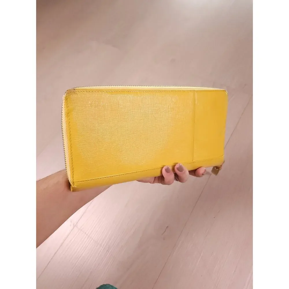 Arlington Milne Yellow Zip Around Wallet Wristlet Textured Leather Organizer
